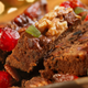 Fruitcake on a decorative holiday plate